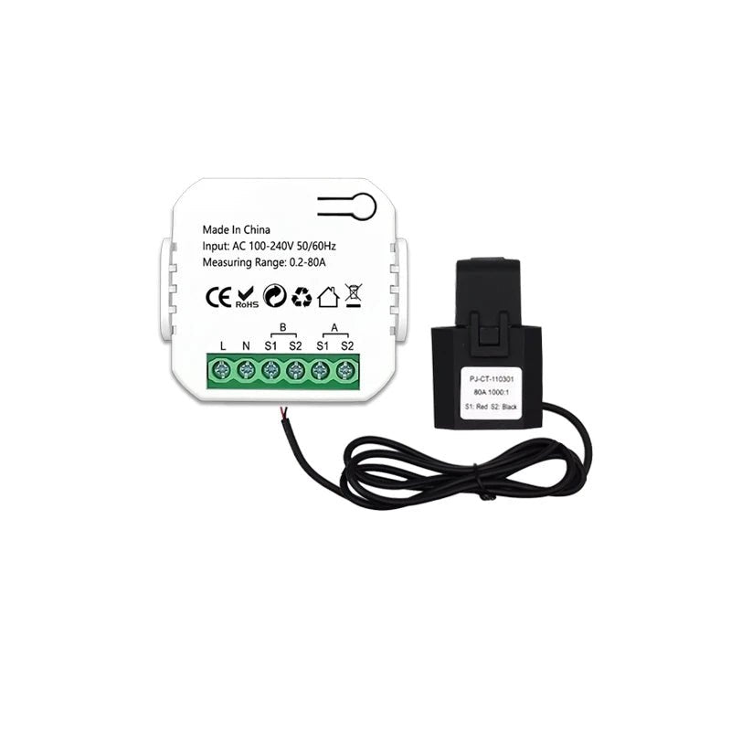 Smart-Dwelling - Tuya Smart ZigBee Energy Meter Bidirectional 1, 2 Channel with Current Transformer Clamp - Monitor Power 80A 110V/240V 50/60Hz