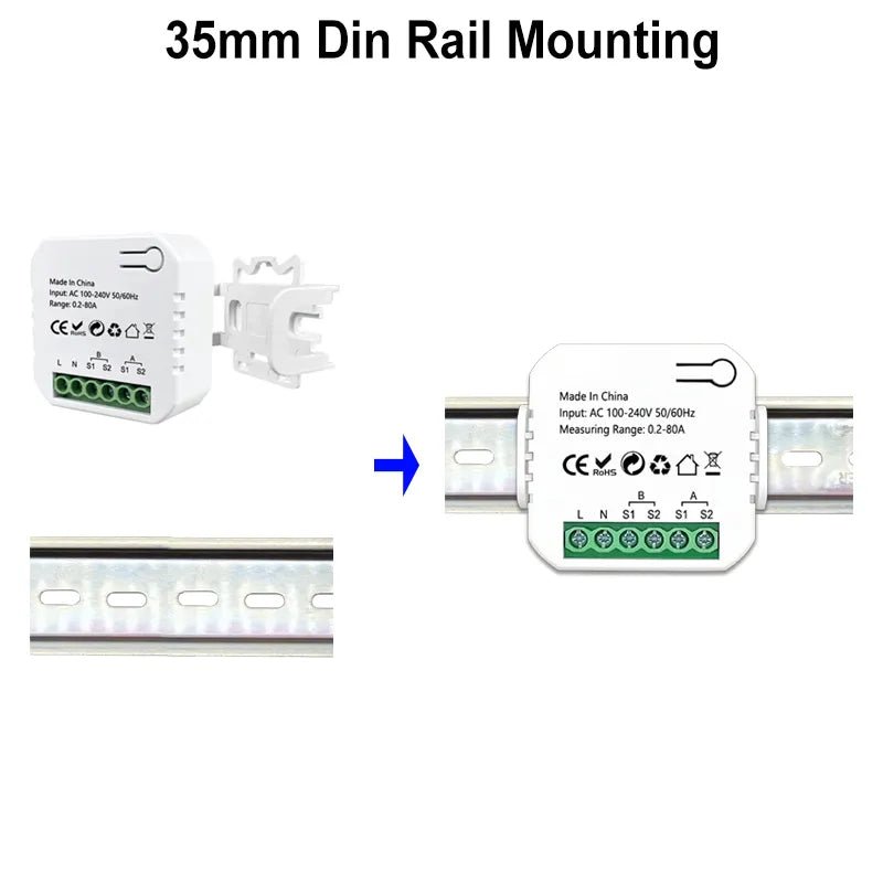 Smart-Dwelling - Tuya Smart ZigBee Energy Meter Bidirectional 1, 2 Channel with Current Transformer Clamp - Monitor Power 80A 110V/240V 50/60Hz