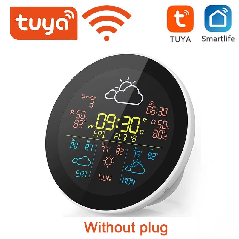 Smart-Dwelling - Tuya WiFi Clock 3-Day Weather Forecast Wireless Smart Thermometer Hygrometer Remote Gauge Alarm Clock