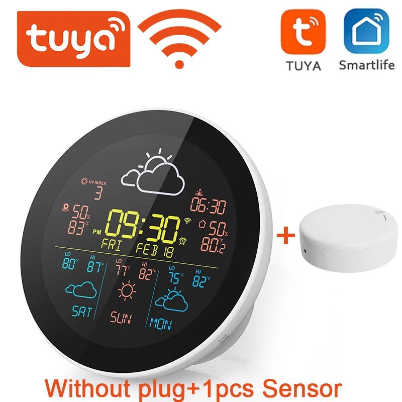 Smart-Dwelling - Tuya WiFi Clock 3-Day Weather Forecast Wireless Smart Thermometer Hygrometer Remote Gauge Alarm Clock