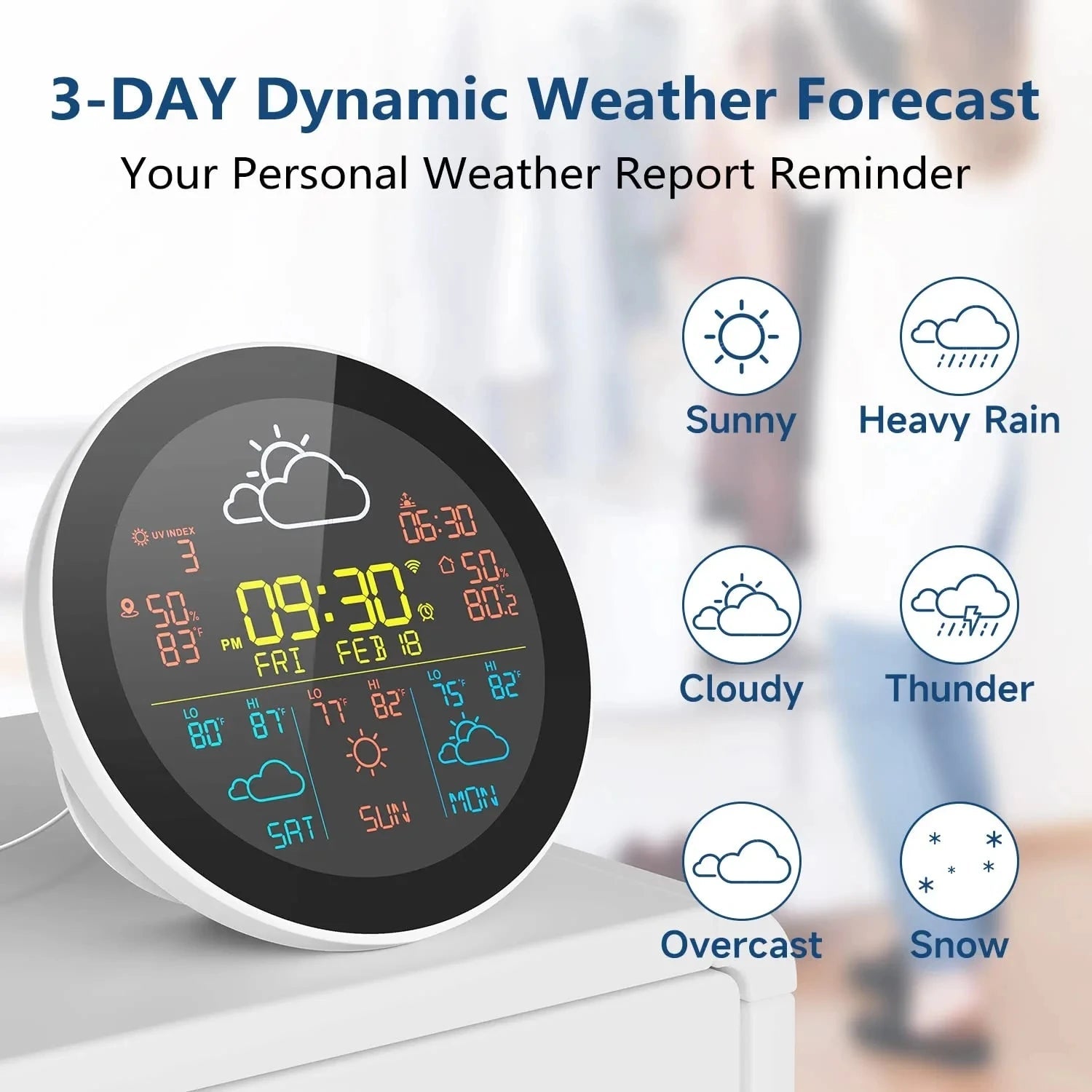 Smart-Dwelling - Tuya WiFi Clock 3-Day Weather Forecast Wireless Smart Thermometer Hygrometer Remote Gauge Alarm Clock