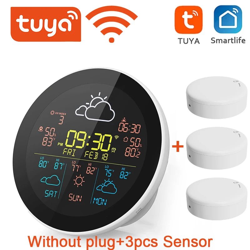 Smart-Dwelling - Tuya WiFi Clock 3-Day Weather Forecast Wireless Smart Thermometer Hygrometer Remote Gauge Alarm Clock