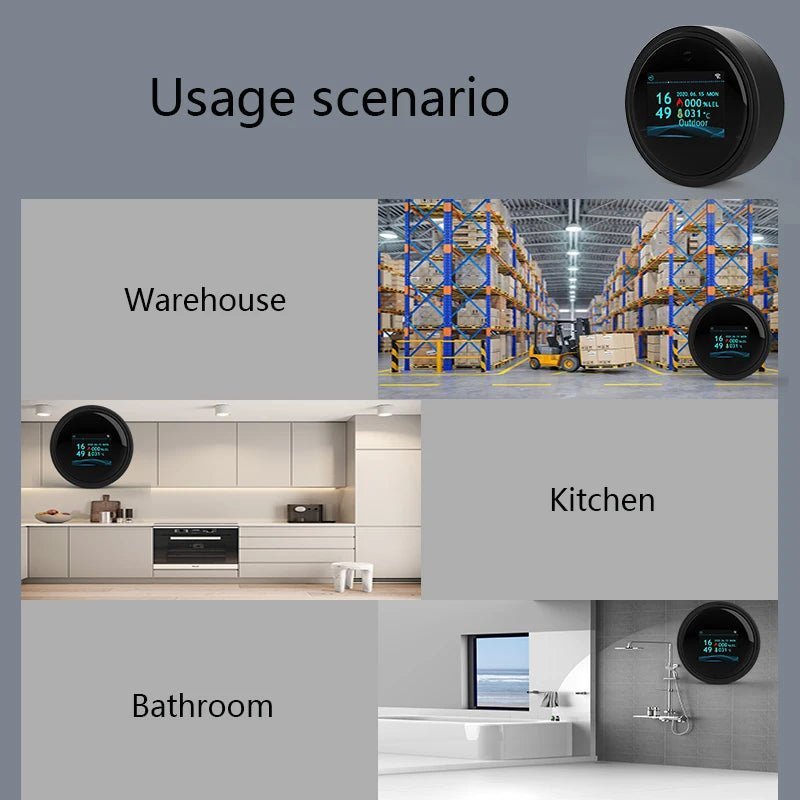 Smart-Dwelling - Tuya Wifi Natural Gas Leakage Detector Sensor, Smart Alarm, Digital LCD Temperature Display