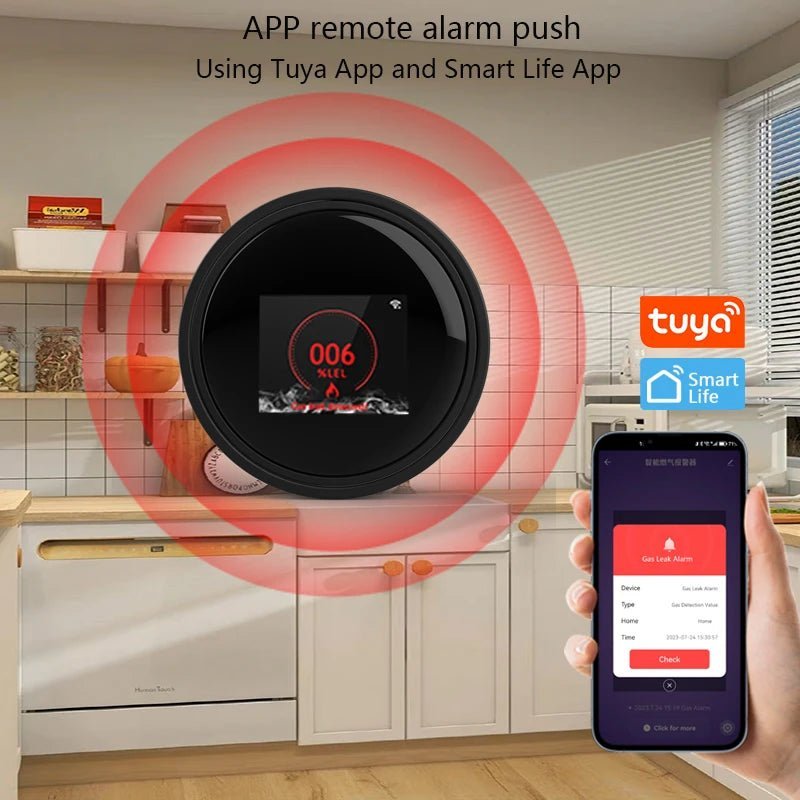 Smart-Dwelling - Tuya Wifi Natural Gas Leakage Detector Sensor, Smart Alarm, Digital LCD Temperature Display
