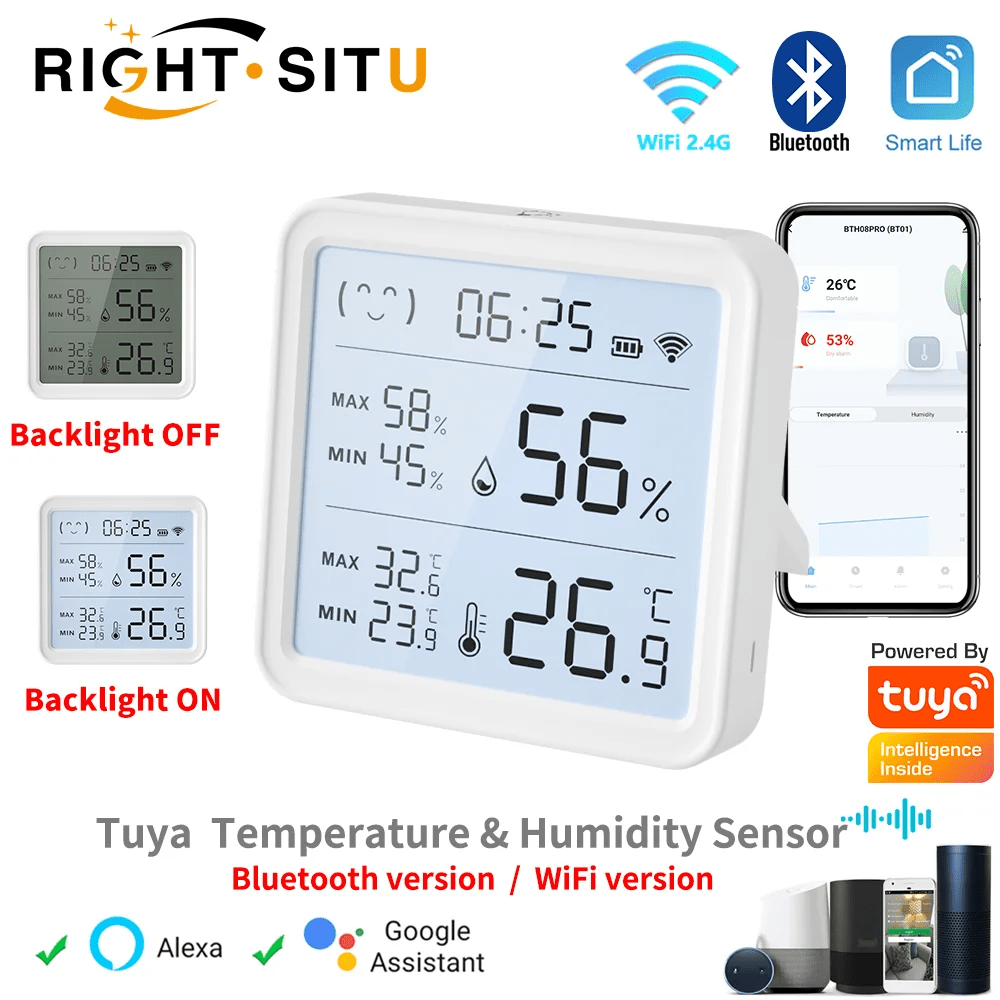 Smart-Dwelling - Tuya WiFi Temperature Humidity Sensor For Smart Home Backlight Hygrometer Thermometer Compatible Bluetooth APP Remote Control