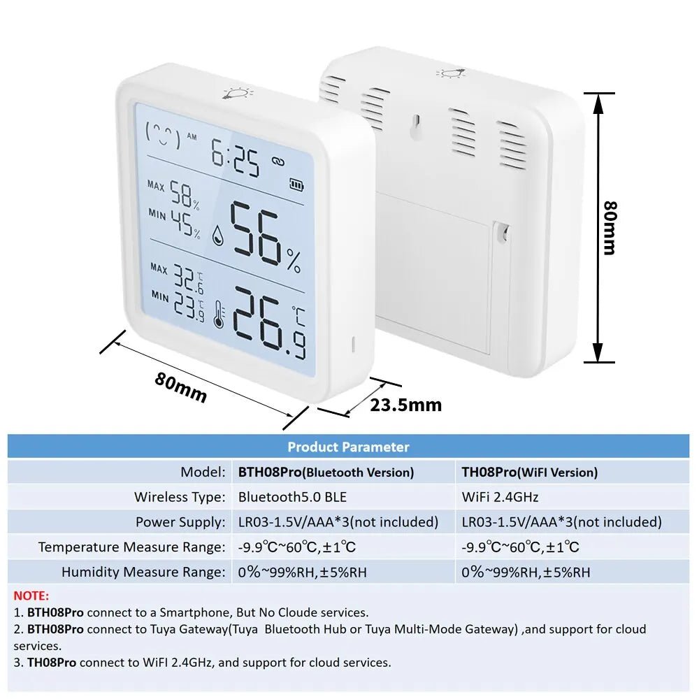 Smart-Dwelling - Tuya WiFi Temperature Humidity Sensor For Smart Home Backlight Hygrometer Thermometer Compatible Bluetooth APP Remote Control