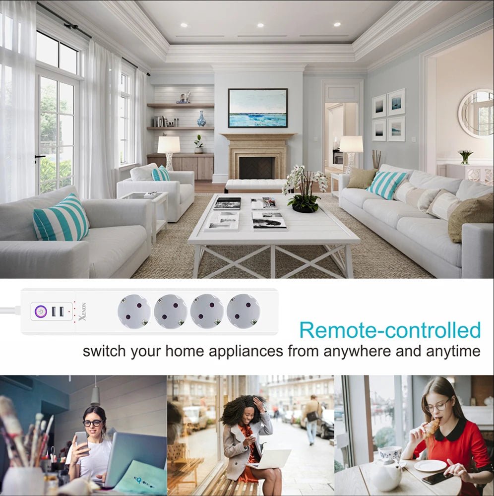 Smart-Dwelling - WiFi Bluetooth Voice Remote Control Smart Plug Power Strip Extension Cord Multi Plug Timer Socket