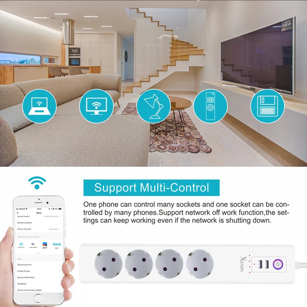 Smart-Dwelling - WiFi Bluetooth Voice Remote Control Smart Plug Power Strip Extension Cord Multi Plug Timer Socket